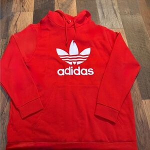 adidas Red Crewneck Hoodie with White Trefoil Logo